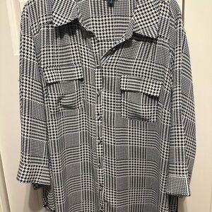 Black and White Houndstooth Button-Up Shirt